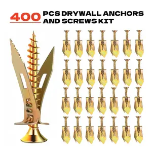 400-piece pack of heavy-duty galvanized gypsum board self-drilling wall anchors, gypsum board fasteners, no drilling required, easy to install, home and other renovation tool accessories.