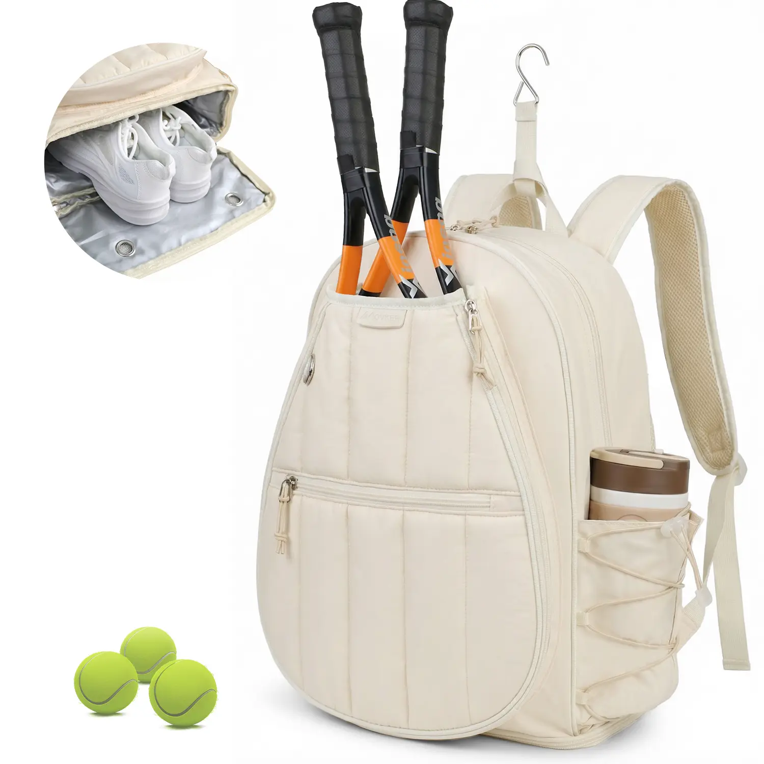 Movker Quilted Tennis Gym Backpack for women Tennis Bag Holds 2 Rackets with Top Panel & Ventilated Shoe Compartment Sports Duffle Bags with Wet Pocket & Fence Hook