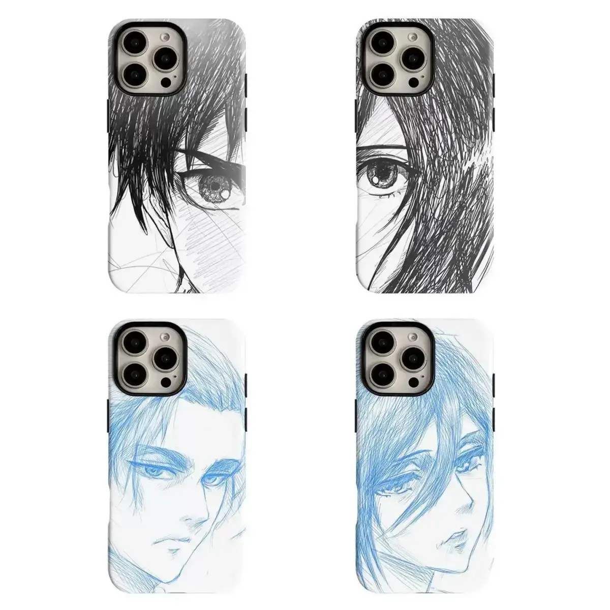 A-Attack on Titan Anime Eren Mikasa Couple Phone Cases For iPhone 17 Pro Max 16 15 14 13 12 11 | Shonen Action Manga Otaku Core | Dark Fantasy Weeb Aesthetic Vibe | Ultimate Dual Defense Tough Case Cover Hard Shell Bumper Frame Impact