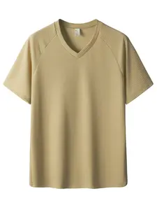 Men's Summer V-Neck Short Sleeve T-Shirt, Solid Color Classic Raglan Sleeve, Comfortable Waffle Texture, Loose Fit Casual Knit Top for Daily Wear