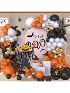 Orange White Black Latex Balloon Pumpkin Aluminum Foil Balloon Halloween Theme Happy Birthday Party Decoration Supplies