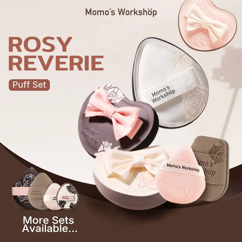 Momo's Workshop Rosy Reverie Puff Set, Rose Puffs for Liquid & Cream Cosmetic Rubycell Material, Blush, Foundation, Mini makeup products, Heart design, Setting powder foundation, Concealer, Beauty, Travel & Gift Friendly