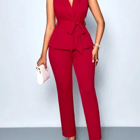Two-Piece Set Suits Women's Solid Color Vest Blazer & Pants, Casual Fashion Cozy Outfits for Daily Outdoor Wear, Women Clothes for Summer