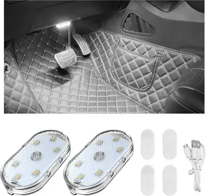 2-Pack Car LED Interior Lights, White Ambient Lighting for Car Interiors, USB-Rechargeable Car Interior Reading Light, Portable LED Lights for Cars