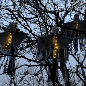 Light Up Hanging Skeleton Ghost Prop, Spooky Scary Halloween Indoor and outdoor Lighting Ornament