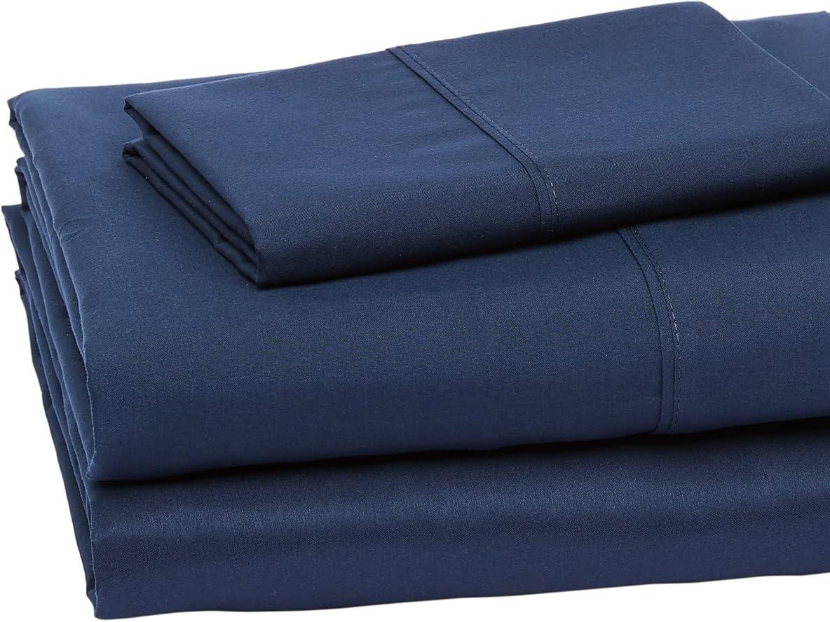 Lightweight Super Soft Easy Care Wrinkle Free Microfiber 3 Piece Bed Sheet Set with 14-Inch Deep Pockets, Twin, Navy Blue, Solid, Kids, Men & Women Bedding