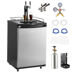 Fathersdaygift VEVOR Beer Kegerator, Dual Tap Draft Beer Dispenser, Full Size Keg Refrigerator With Shelves, CO2 Cylinder, Drip Tray Rail, 32F- 75.2F Temperature Control, Holds 1/6, 1/4, 1/2 Barrels, Blackdealsforyoudays
