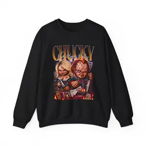 Chucky & Tiffany Valentine Sweatshirt, Unisex Crewneck, Halloween Apparel, Horror Movie Merch, Spooky Gift, Casual Comfort