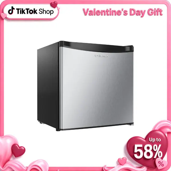 Upstreman mini fridges 1.7 Cu Ft with Freezer FR17 Adjustable Thermostat Energy Saving Low Noise Single Door Compact Refrigerator for Dorm Office Can Bedroom stainless Steel fridge mini  brands Small pantry drink fridge skincare fridge