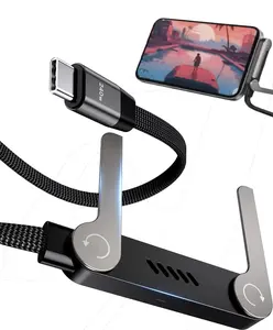 240W Braided Super Fast Charge Cable with Built-in Phone Stand, Invisible Holder Charger Cable with Stand, T-Shaped Foldable Durable USB-C to USB-C (5ft/1.5m)