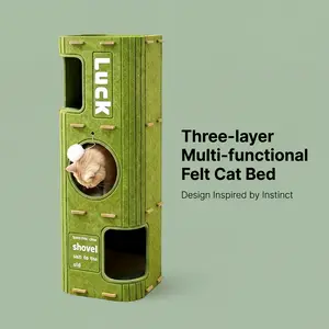 Three-tiered Multifunctional Felt Bed With Cave House Cat Climbing Frame, Instinct-inspired Design, Large Ventilation Holes, Optional Scratching Posts, Space-saving And Removable