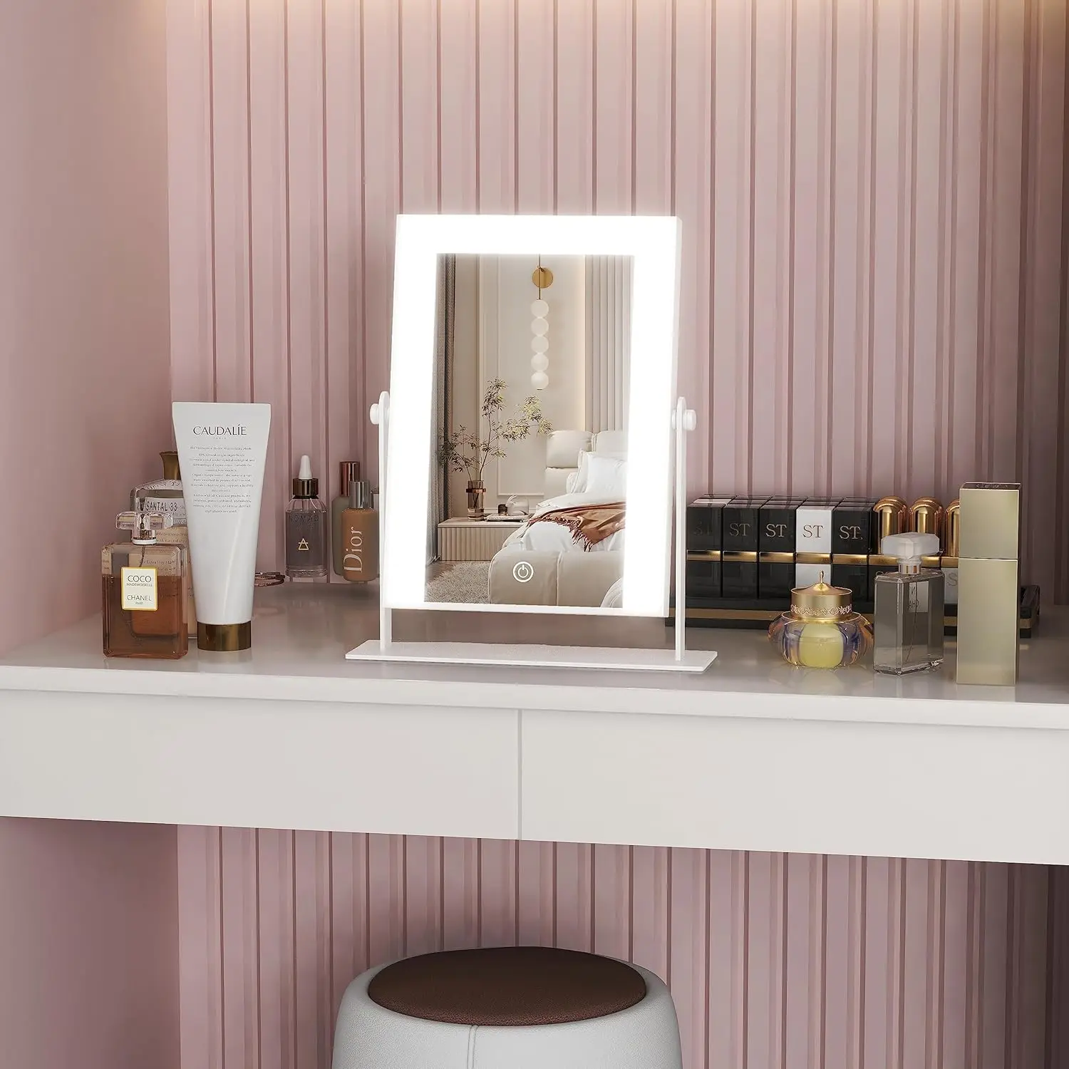 9"x11" Small Vanity Mirror with Lights, Lighted Makeup Mirror with Light, Portable Tabletop Cosmetic Make Up Mirror, Smart Touch Control, Dual Power Supply, 360 °       Rotation