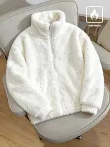 Unisex Casual Fleece Sweatshirt, Fall & Winter Warm Half-Zip Pullover, Soft Streetwear Top, Long Sleeve, Plain Design, Daily & Outdoor Wear