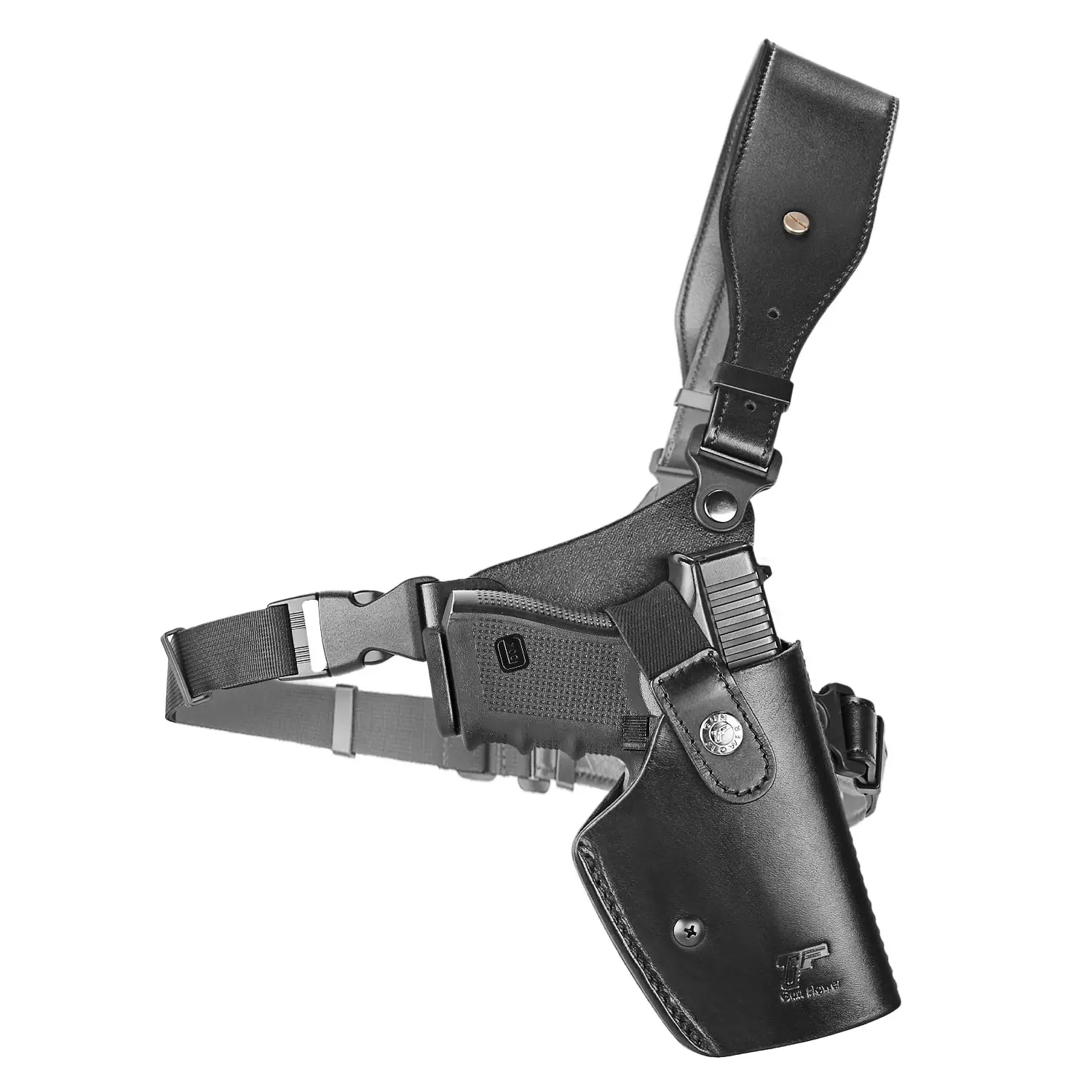 WARRIORLAND Full Grain Leather Chest Holster, Universal Fit for Concealed Carry with Adjustable Elastic Strap, Right Hand Draw for Men and Women, Concealed Shoulder Holster, Multi-Model, Shoulder Wear, Unisex, Adjustable Belt Tie-Down Straps, Sports