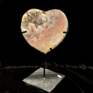 Pink Amethyst Heart Carving with Custom Stand | Crescent Cast