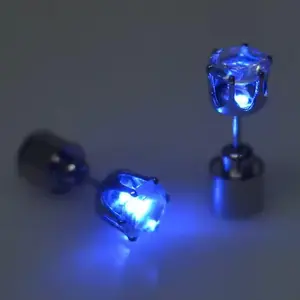 Blue LED Light-Up Glowing Earrings – Crystal Studs for Parties, Festivals & Nightlife