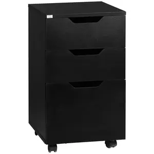HOMCOM 3-Drawer Portable Under Desk Mobile File Cabinet - Rolling Printer Stand with Smooth Sliding Drawers, Black Vertical Office Storage Cabinet