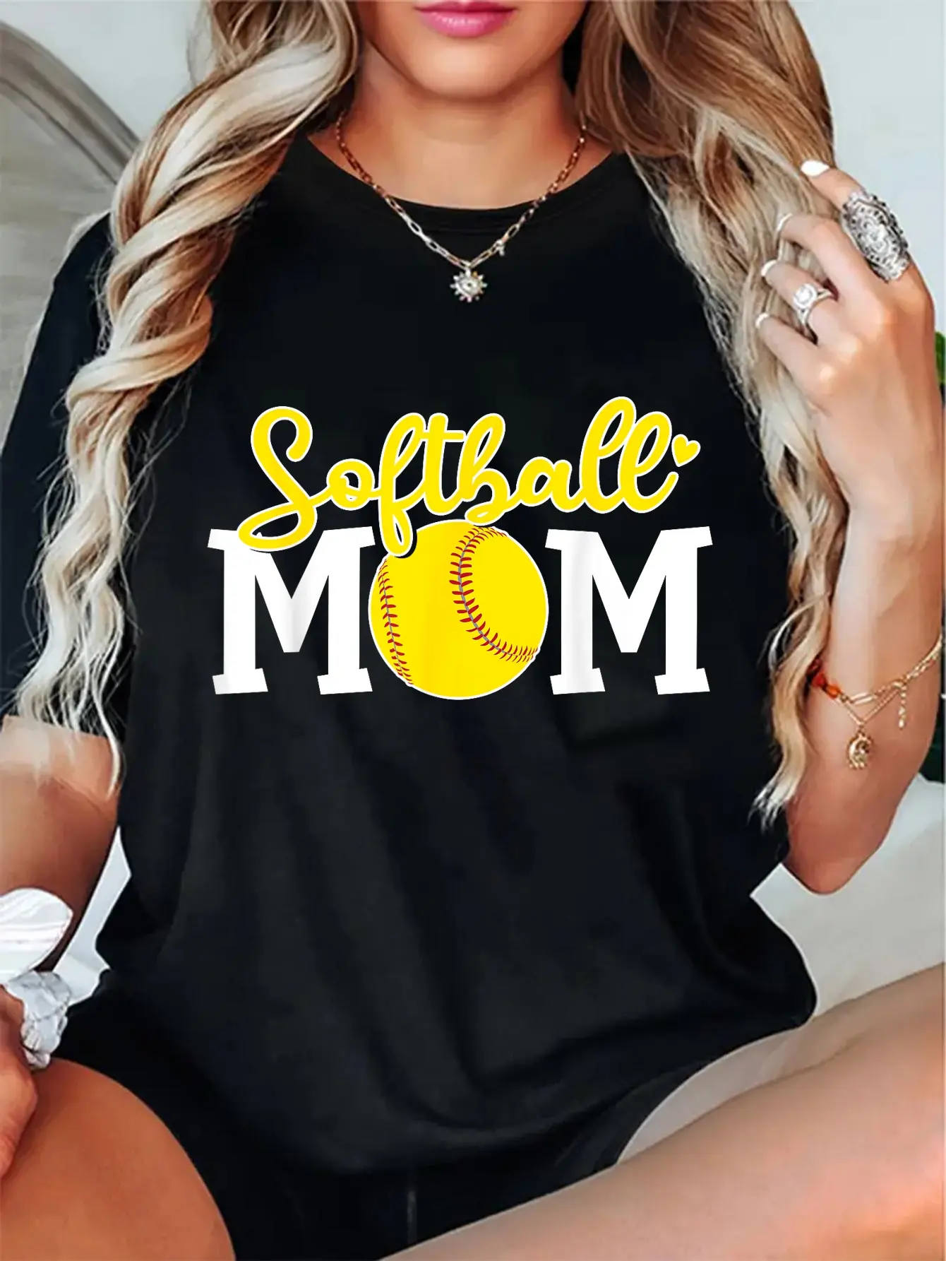 Casual Graphic T-Shirt for Softball Moms, Unisex Short Sleeve Top in 100% Cotton for Everyday Wear, Tops, Shortsleeve, Vintage, Round Neck, Tshirt, Unisex Cut