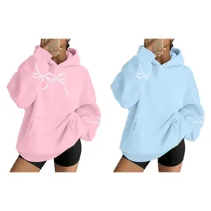 DUTUT Oversized Bow Hoodie Cute Spring Embroidered Sweatshirts Coquette Preppy Sweater Y2k Pullover Top