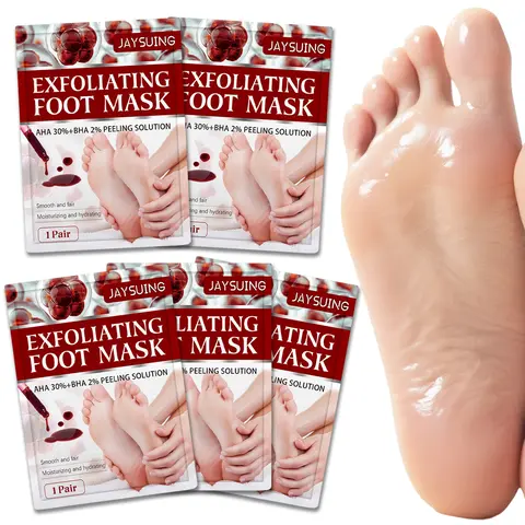 5 Pairs Foot Peeling Mask with Hyaluronic Acid, Shea Moisturizer & AHA+BHA Mix - Sensitive-Safe, Moisturizing, Softening Hydrating Exfoliator, Foot Callus Remover for Men & Women, Spa Self-Care Gift
