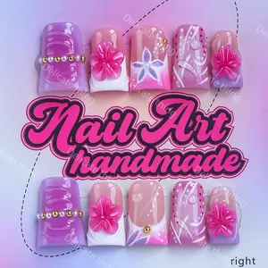 Delicatething Y2K Style Duckbill Nail Tips, Handmade French Design, Silver Color Beads, 4 Sizes XS S M L, Perfect Gift for Girls