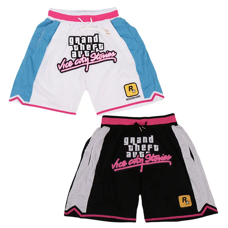 2025 Hot selling in summer Men's Basketball shorts GTA VICE CITY STORIES Retro shorts Sewing embroidery Four pockets Outdoor sports beach pants Cheap High Quality Mesh breathable Training shorts Sweat absorption and quick drying White Black S-3XL