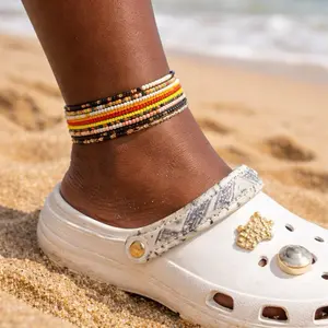 Bohemian Beaded Anklet Set 6PCS Multicolor Handmade Adjustable Fit for Comfort Lightweight Durable Layering or Individual Wear