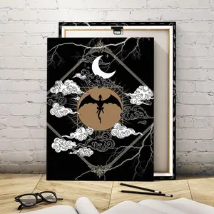 Dragon & Moon Pattern Wall Art, Wall Art Painting, 1 Count Modern Art Decoration, Living Room Bedroom Decoration, Hallway Office Mural, Ideal Gift, Ornaments