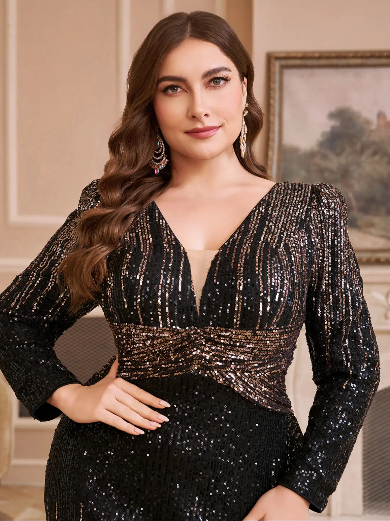 Plus Size V Neck Long Sleeve Fitted Bodycon Dress Garment, Gradient Sequin Formal Evening Gown, Elegant Waist-Defining Party Wear for Women - TikTok Shop Plus Size V Neck Long Sleeve Fitted Bodycon Dress Garment, Gradient Sequin Formal Evening Gown, Elegant Waist-Defining Party Wear for Women - TikTok Shop