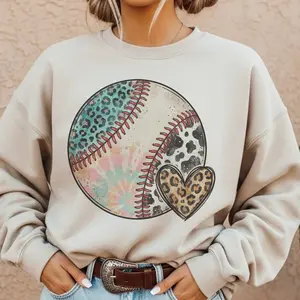 Vintage Baseball Sweatshirt Leopard Print Baseball Pullover Western Baseball Mom Sweater Game Day Sublimation Top Casual Womenswear Sports Shirt