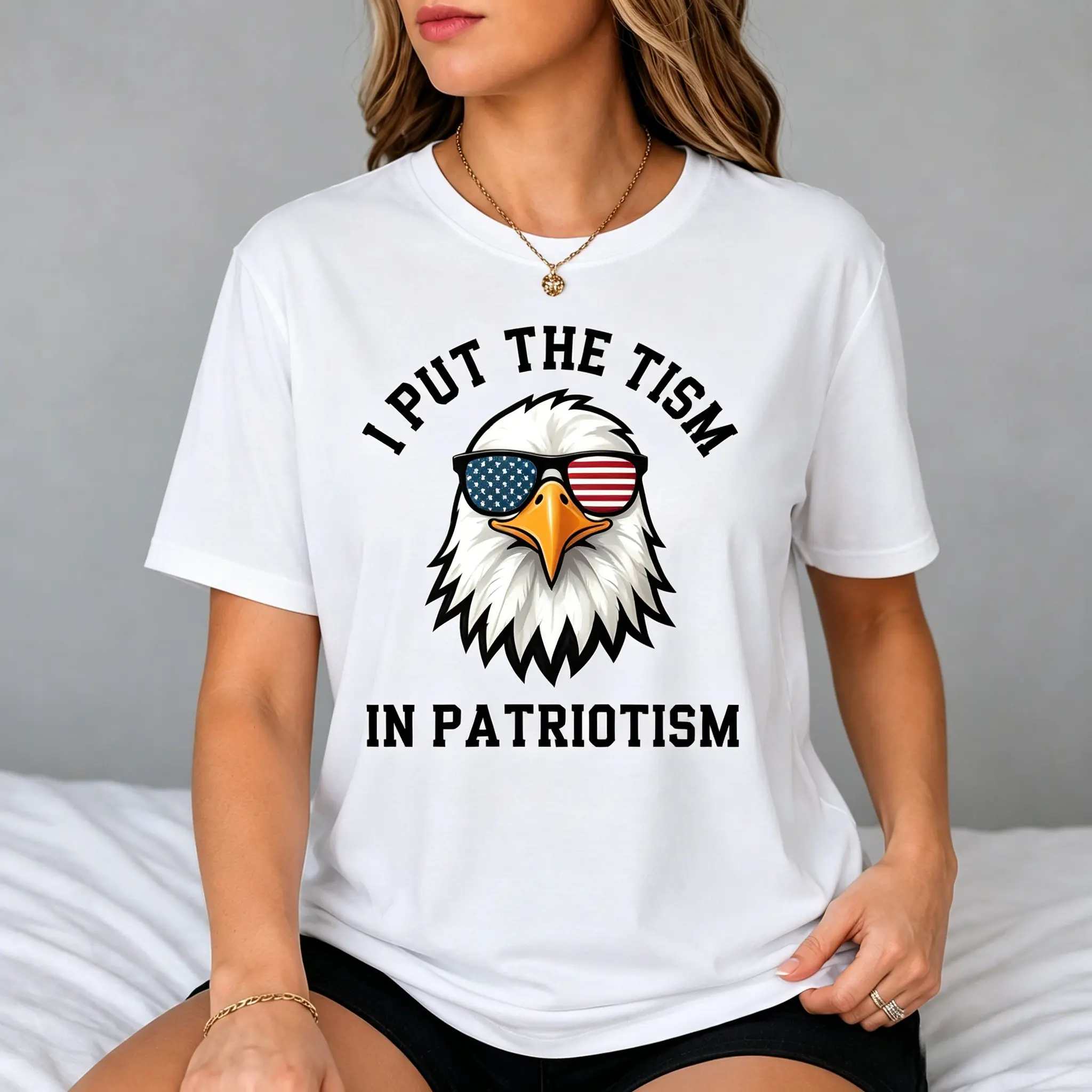 Menswear Oversized Round Neck Funny Patriotic Eagle Print T-Shirt, Unisex Breathable Cotton Short Sleeve Streetwear Casual Tee for Summer, Tshirt, Breathable Fabric, Graphic Eagle