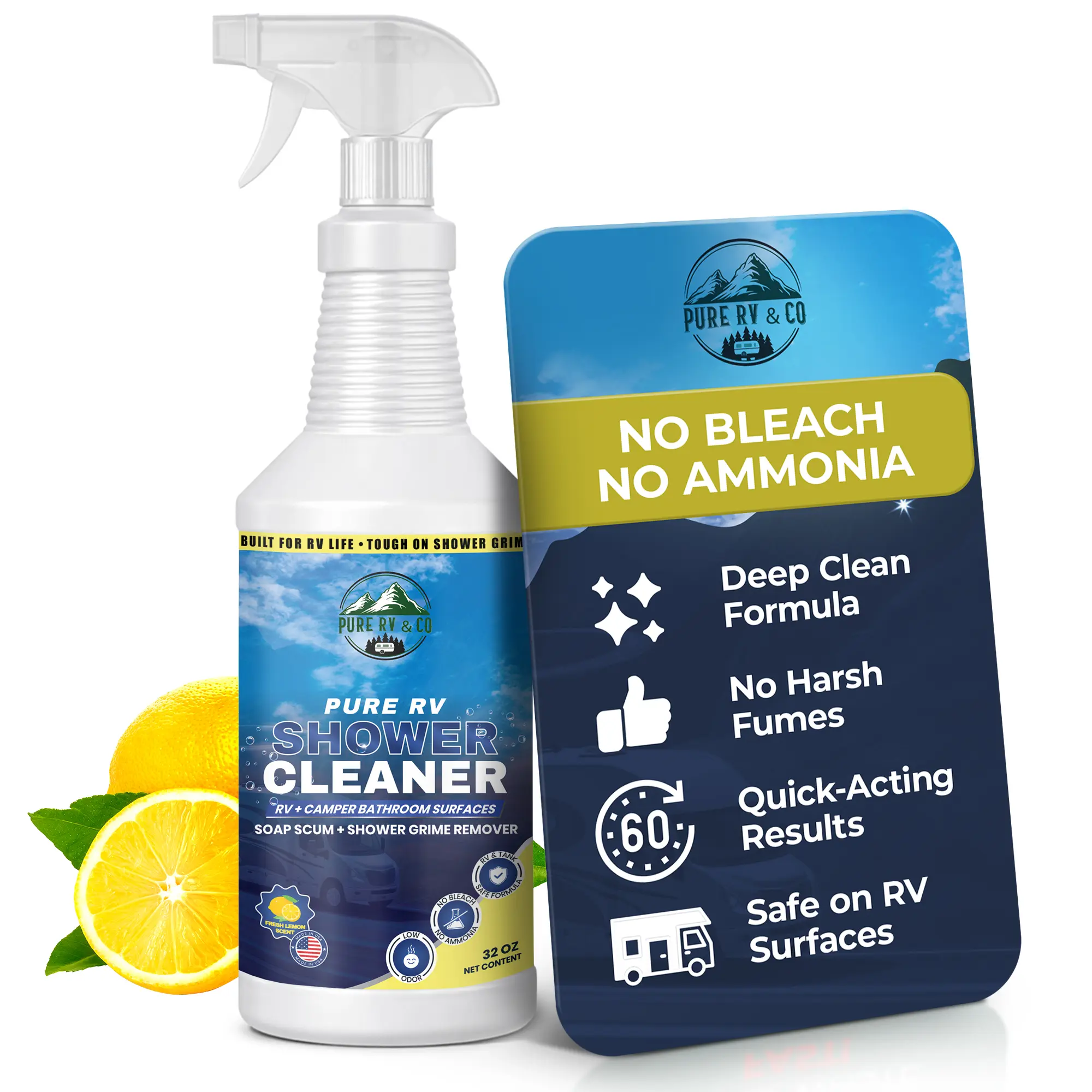 Pure RV Shower Cleaner for RV & Camper Bathrooms, 32oz Trigger Spray,  Bleach Free Ammonia Free