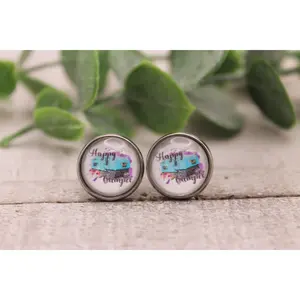 Happy Camper Glass Stud Earrings