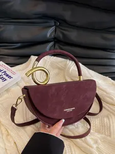 1pc Women's Fashion Minimalist Casual Vintage Solid Color Handbag with Asymmetrical Handle Design and Detachable Shoulder Strap Ideal for Daily Commuting, Shopping, Dates, and Gifting Essential Casual Trendy Handbag for Every Woman Half Moon Purse