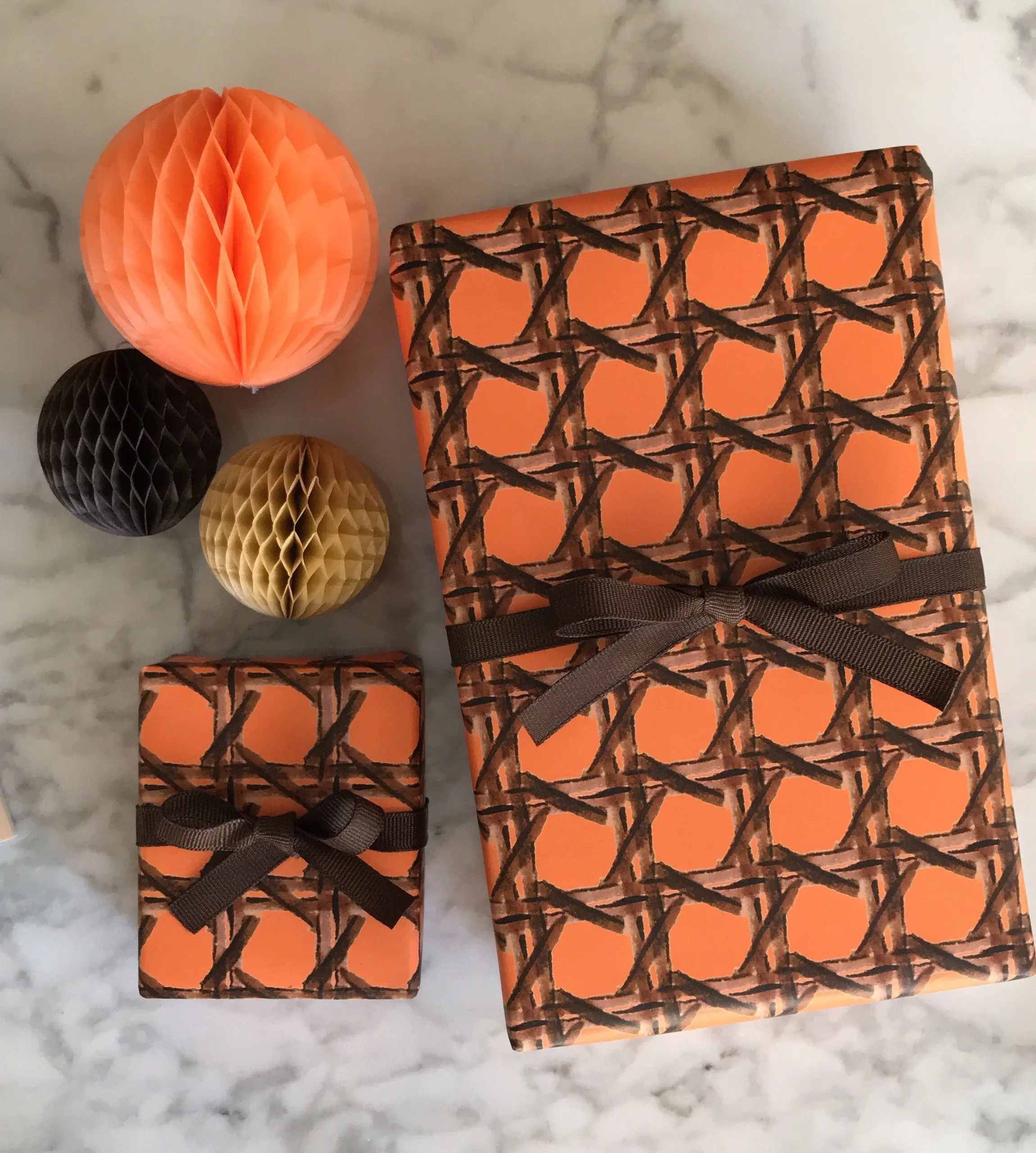 Wrapping Paper: Orange and Chocolate Cane {Gift Wrap, Birthday, Holiday, Christmas}