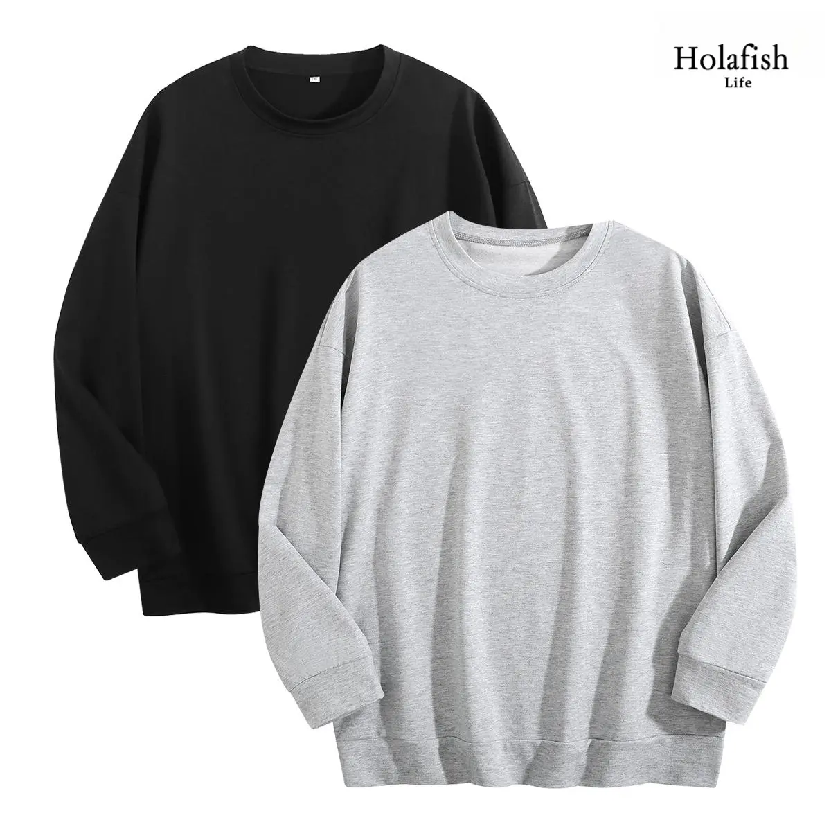 Holafish 1/2 Pack Women Long Sleeve Crewneck Sweatshirt Super Soft Stretchy Fabric with Matching Cuffs & Hem Relaxed Drop Shoulder Oversized Fit Casual Shirts Versatile Matching Jeans Leggings Comfort Everyday Top for Coffee Runs Hangouts Lazy Days