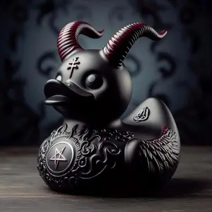 Punk Duck Goth Resin Duck - Garage Kits,Unique Gothic Gifts & Collectibles,Vinyl Rubber Novelty Ornament Dark Satanic Duck Figurine for Desktop Home Halloween Decor (Satan Duck) Shelf