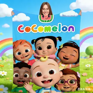 Cocomelon Cartoon Blanket Ultra Soft Plush Flannel Cozy Warm All Season Bedroom Couch Sofa Living Room Office Baby Travel Decor Birthday Christmas Gift for Kids Toddlers Boys Girls Fans Cute Style