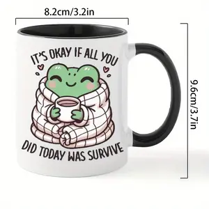 Inspirational Frog Ceramic Mug with Black Handle - Hand Wash Only, Reusable Coffee/Tea Cup with Motivational Quote - Perfect Gift for Frog Lovers and Special Occasions