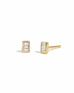 Sami Jewels Tiny Baguette Stud Earrings, 925 Sterling Silver, 14K Gold Plated Earrings for Women, Hypoallergenic Jewelry, CZ Diamond Stud Earrings, Dainty Earrings, Trendy Cute Earring Stack, Woman Gift