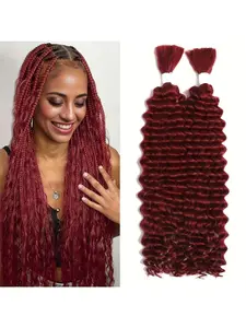 99J Human Braiding Hair Deep Wave Bulk Human Hair for Braiding 2 Bundle 100g No Weft Brazilian Virgin Curly Human Hair Braiding Hair Extensions for Boho Braids Color 99J Burgundy
