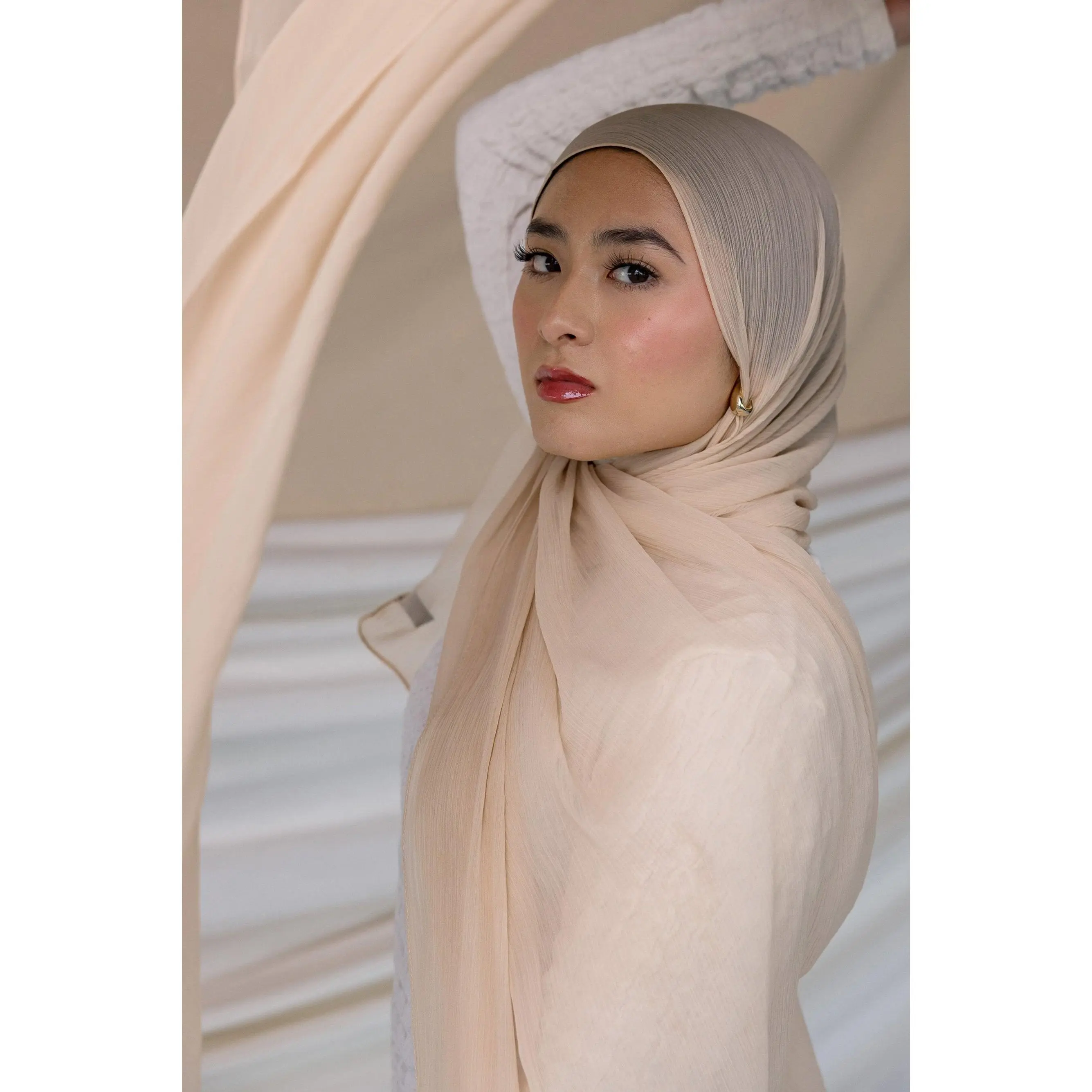 VELA Warm Travertine Crinkle Chiffon Hijab | Lightweight Solid Color Scarf Wrap for Women for Casual, All-Season Wear