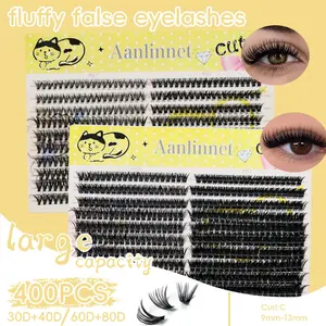 400 Clusters 3D False Eyelash Extensions Kit - 20 Strips Mega Volume, 80D Fluffy Volume Effect, Pre-made Fans for Natural to Glamorous Look, Reusable DIY Eyelashes