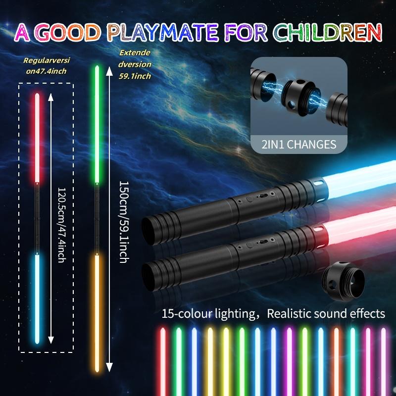 2-in-1 Double Edged Lightsaber, Toys more suitable for Kids 15 RGB Color Changing LED Lightsaber, USB Rechargeable Toy Lightsaber for Party, Christmas Gifts Multifunction