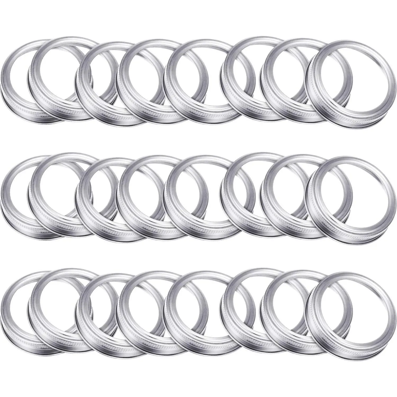 24-Pack Sturdy Regular Mouth Canning Rings - Durable Rustproof Tinplate Metal Bands for 70mm Silver Mason Jars, Excellent Sealing Small Mouth Lids, Dishwasher Safe, Heat Resistant for School, Adults’ Drinking Use, Work