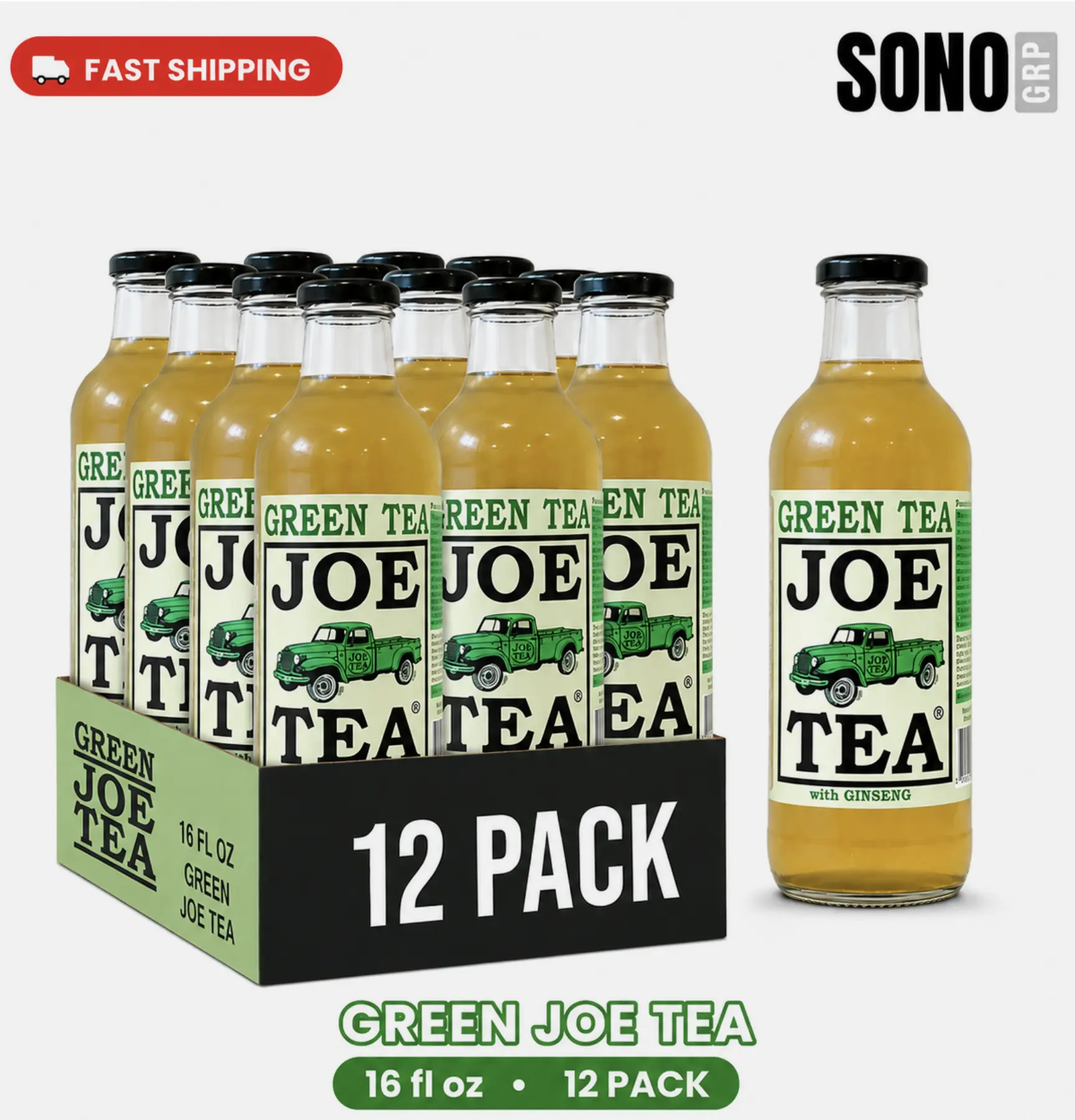 JOE TEA 20OZ/ 12 PACK GLASS (Ginseng Green Tea)
