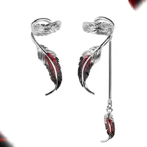 Unique feather non-pierced ear clips, gothic niche design tassel earrings, sweet and cool ear accessories