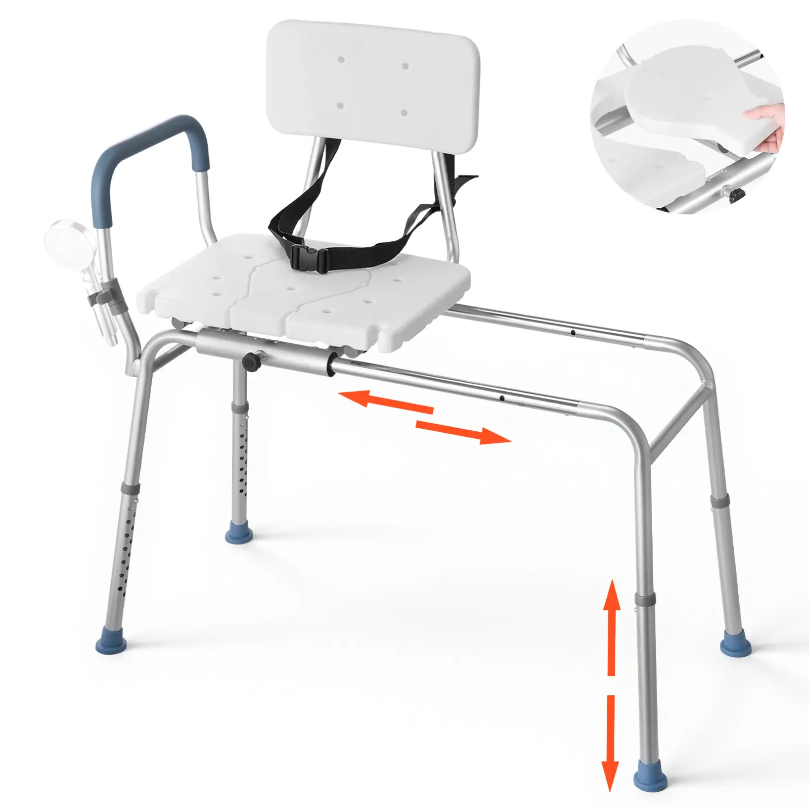 VEVOR Sliding Shower Chair, 400 lbs Capacity Tub Transfer Bench for Bathtub, Heavy Duty Shower Bench with Arms and Backrest, Height Adjustable Seat for Handicap, Adults, Seniors, Elderly and Disabled
