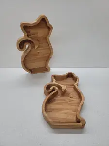 Cat Candy Snack Bowl - Hardwood Cat-Shaped Dish 15.5" x 9" x 1.5" Solid Wood Food Safe for Events