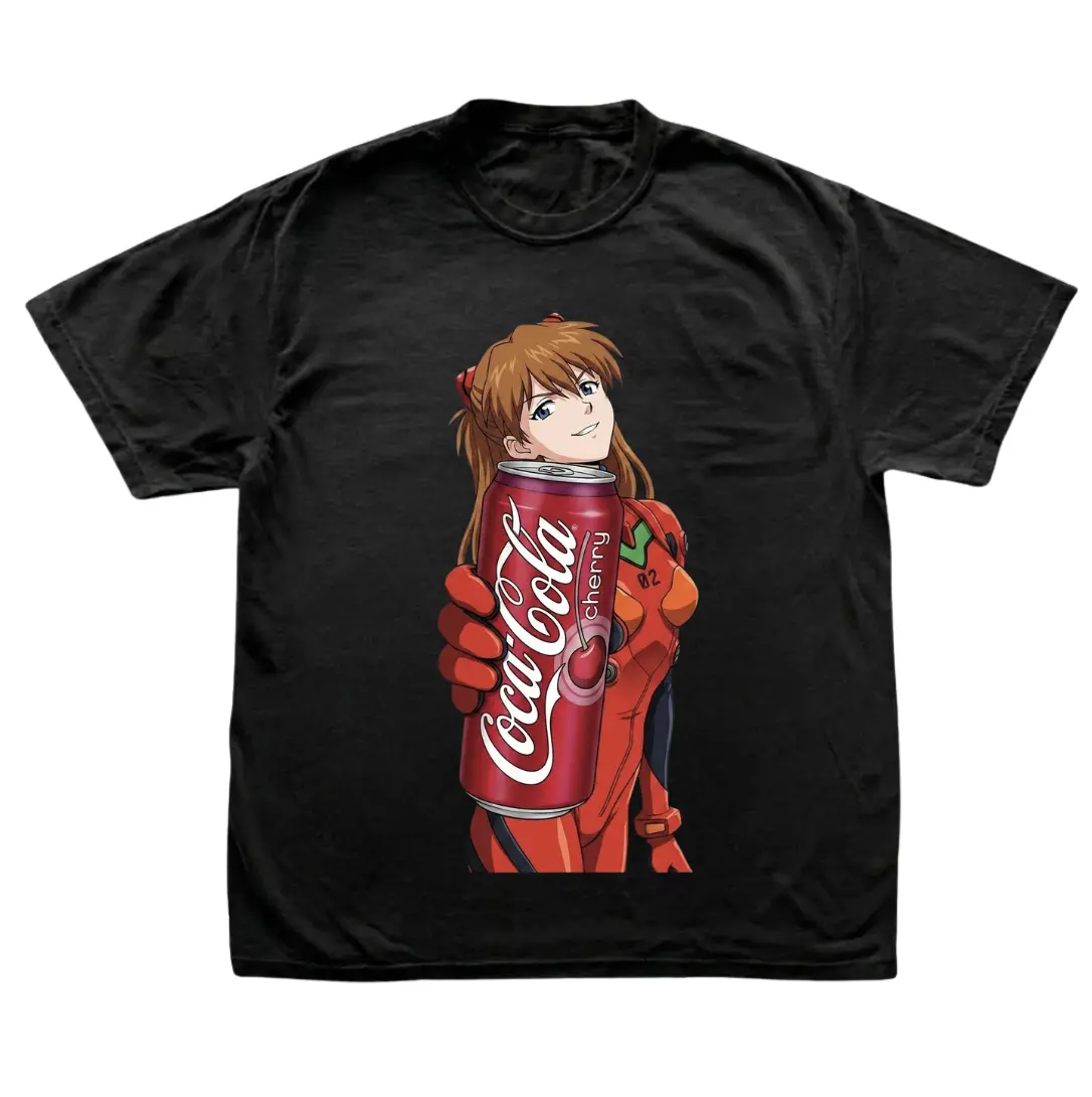 Asuka x Coke Cherry T-Shirt, Evangelion Anime Graphic Tees, Unisex Tshirt, Gifts Shirt, Menswear Womenswear Streetwear, Aesthetic, Heavyweight Cotton Comfort Top Regular Fit Y2k Outfit Outdoor Affliction Clothes